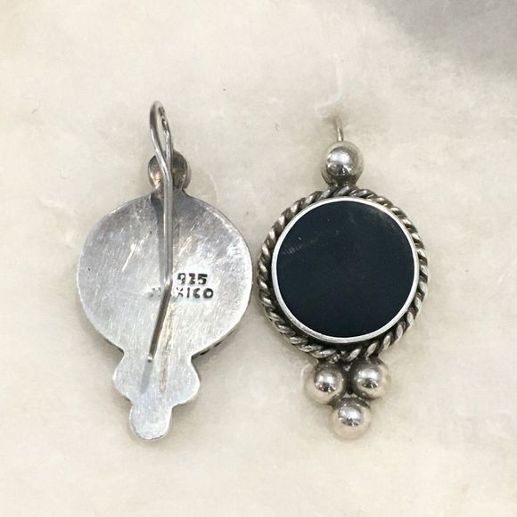 TAXCO Sterling Silver Onyx Drop Earrings - Picture 6 of 8